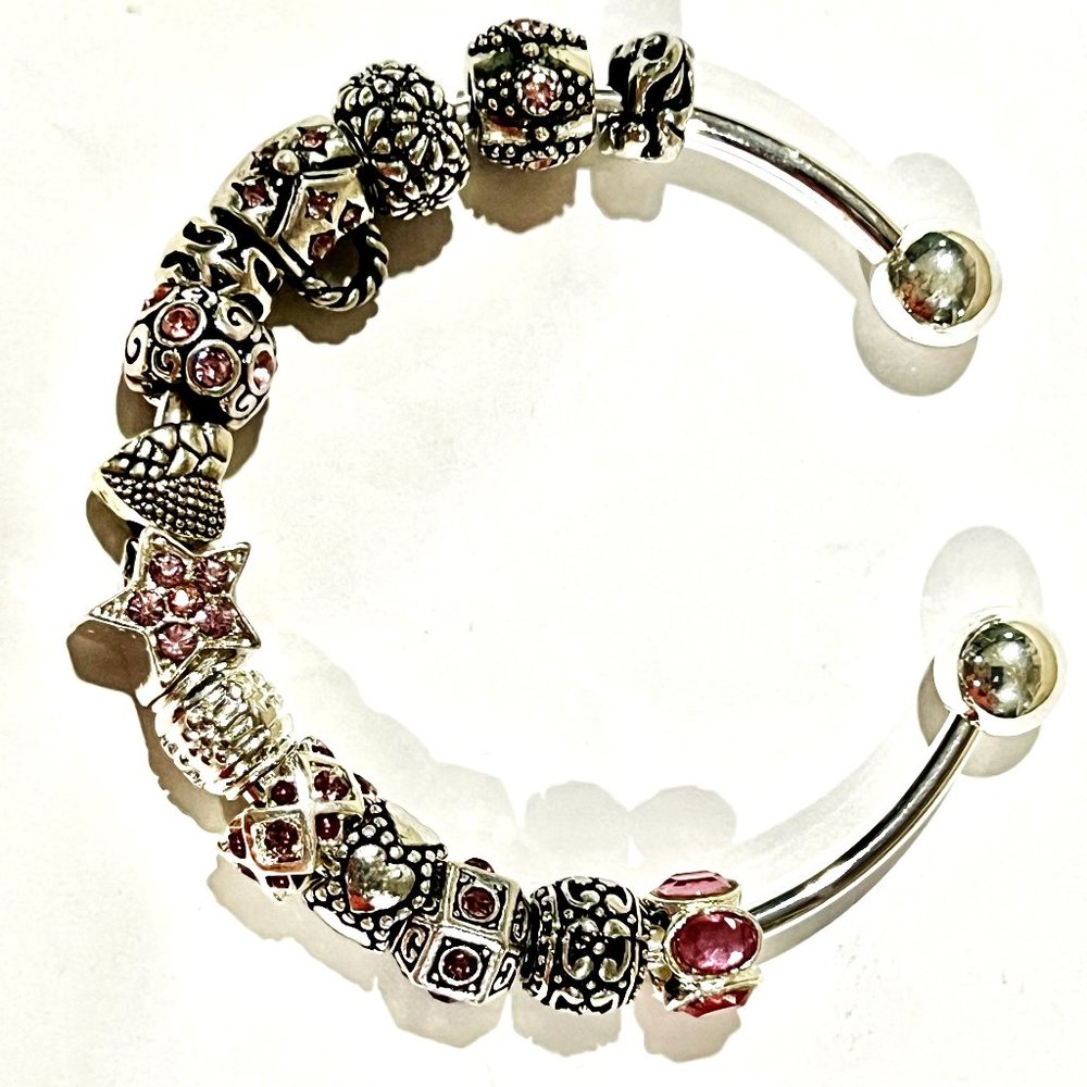 PINK RHINESTONE EUROPEAN BANGLE BRACELET